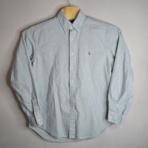 Ralph Lauren Classic Fit Mens Large Button Down Shirt Navy Green Plaid Cotton